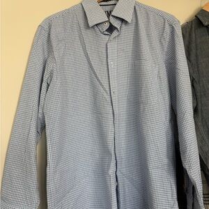 Men's Light Blue Micro-Check Dress Shirt - Classic Spread Collar